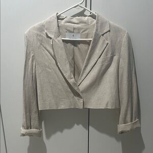 Stradivarius Light Beige Linen Cropped Blazer